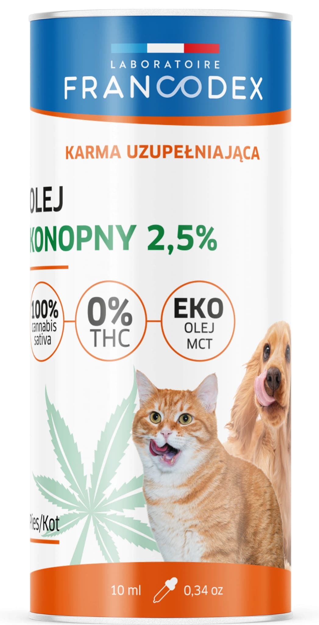 FRANCODEX PL Olej konopny CBD dla psów i kotów bez THC 2,5% 10 ml 